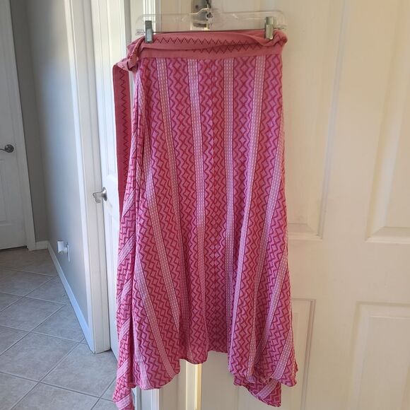 Pitusa Zig Zag Midi Asymmetrical Pink Wrap Skirt Standard NWT - Picture 7 of 9